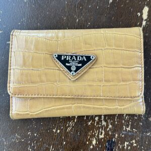 Prada Leather Womens Wallet Alligator Print Brown Bifold Continental Portafoglio